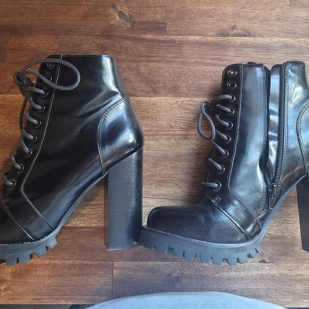 Jeffrey Campbell Black Heeled Combat Boots